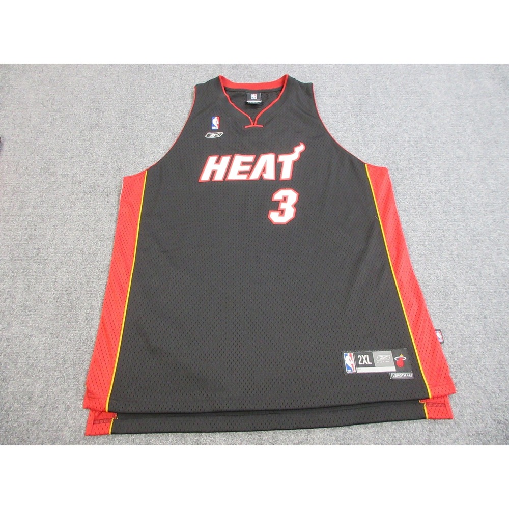 Miami Heat‎ Jersey Mens 2XL Black Red NBA Basketball Dwyane Wade 3 Reebok